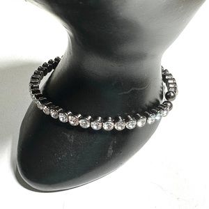 Clear Rhinestones & Gunmetal Gray Sparkly Bracelet Open End Expansion